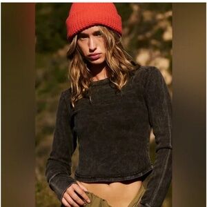 Free People Movement Ribbed Long Sleeve Baby Tee in Black